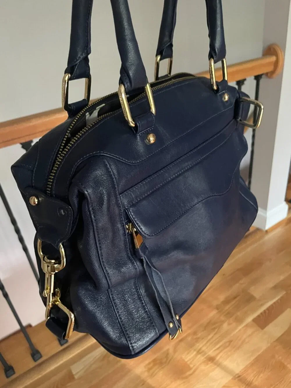 Vintage Rebecca Minkoff Mini MAB Satchel Navy Leather - OG Floral Lining
